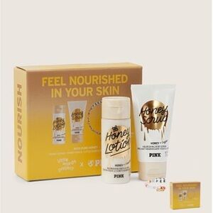 Pink feel nourished in your skin honey body lotion and sugar scrub gift set‌‌‌